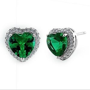 929 Sterling Silver Emerald Big Heart CZ Earrings